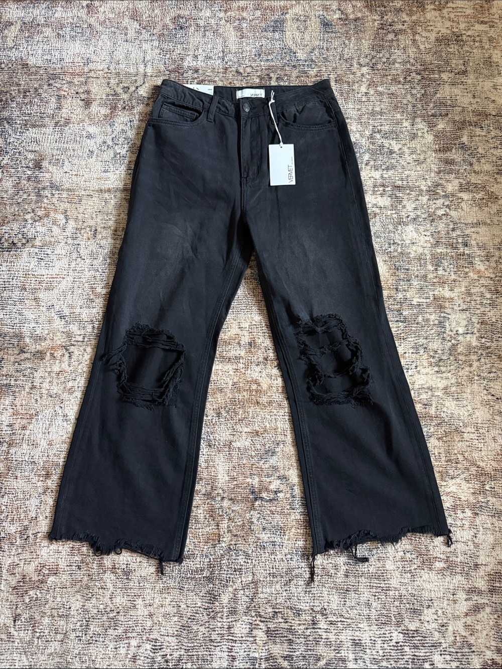 Vervet-Leslie Black Distressed Wide-Leg Women’s Jeans